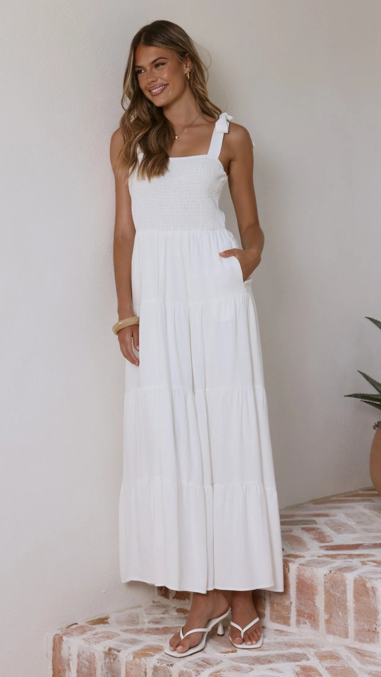 Carlina Tiered Maxi Dress - White
