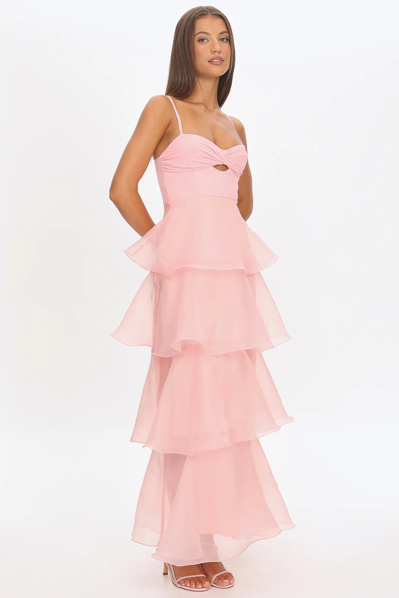 Margarida Layered Sweetheart Neckline Maxi Dress Pink