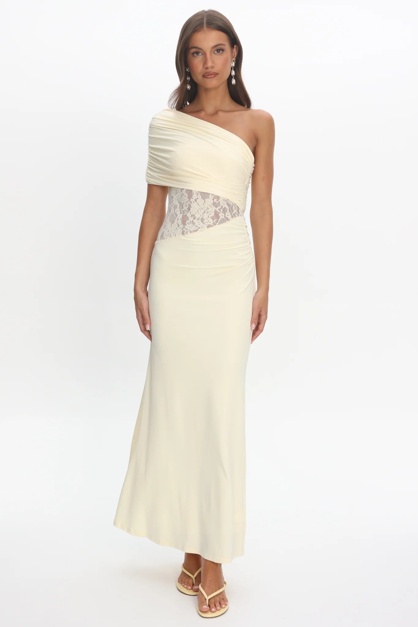 Mallorca Asymmetric Neckline Lace Maxi Dress Butter