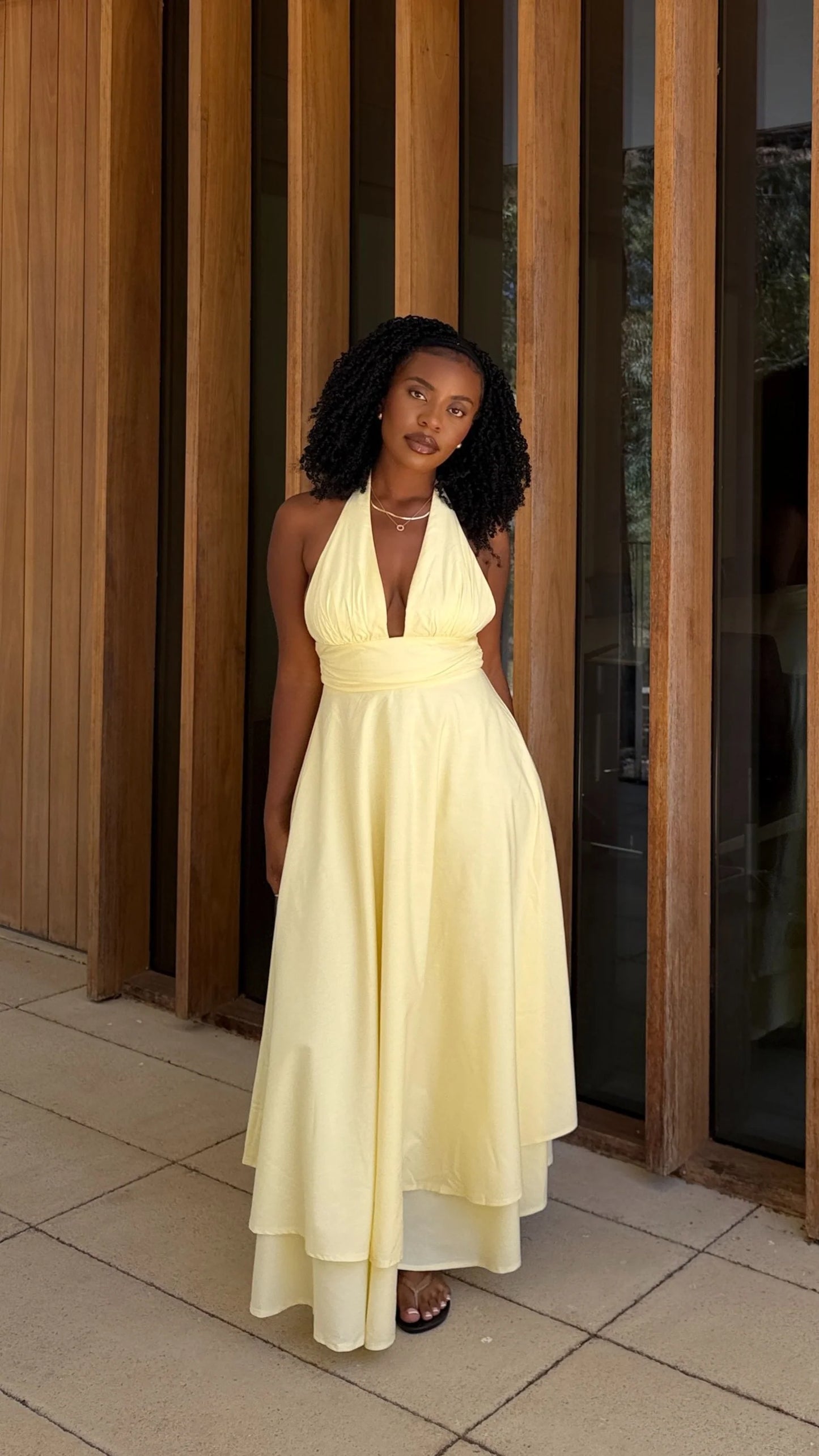 Kathy Halter Neck Maxi Dress - Lemon