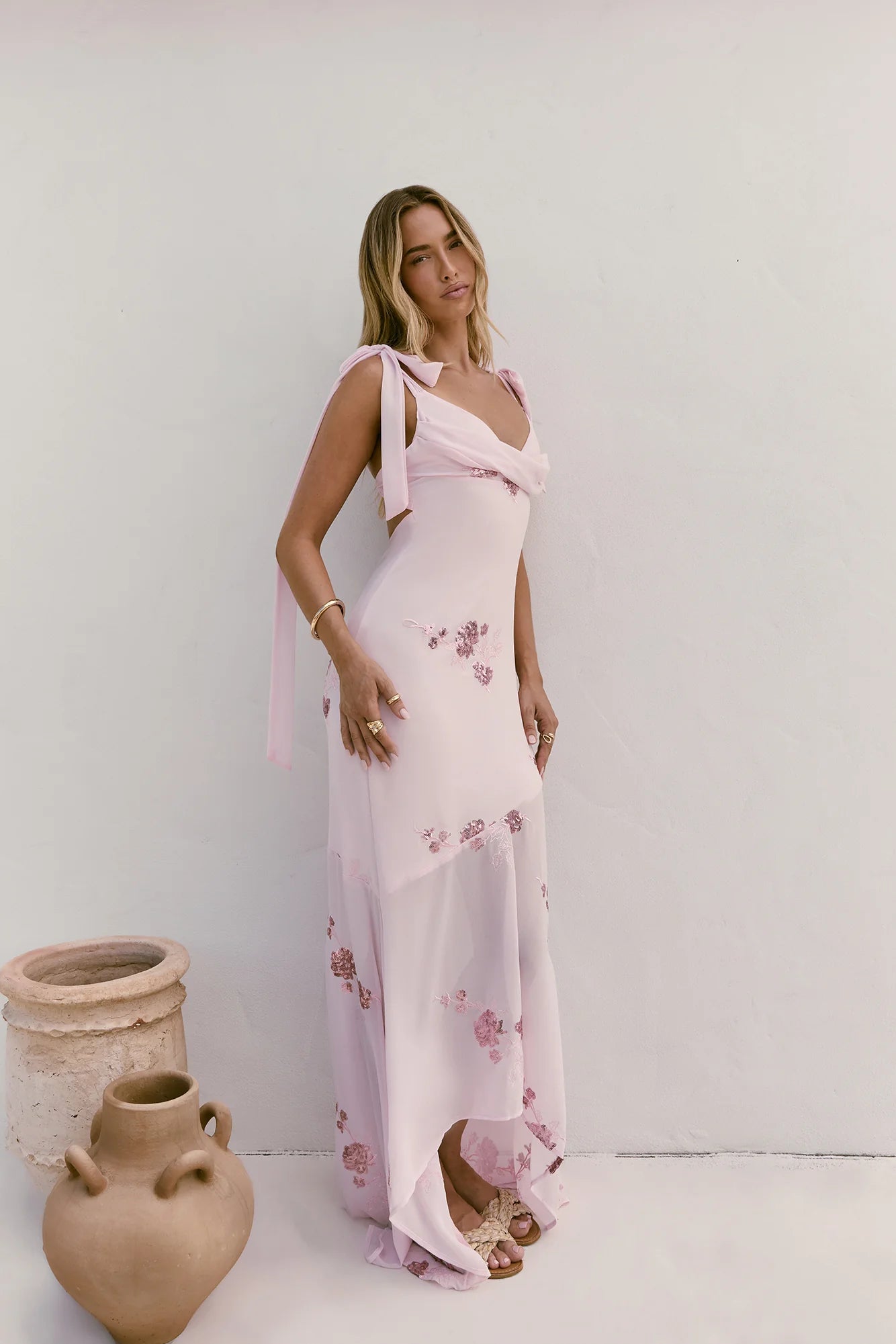 Shining Blooms Sequin Maxi Dress Pink