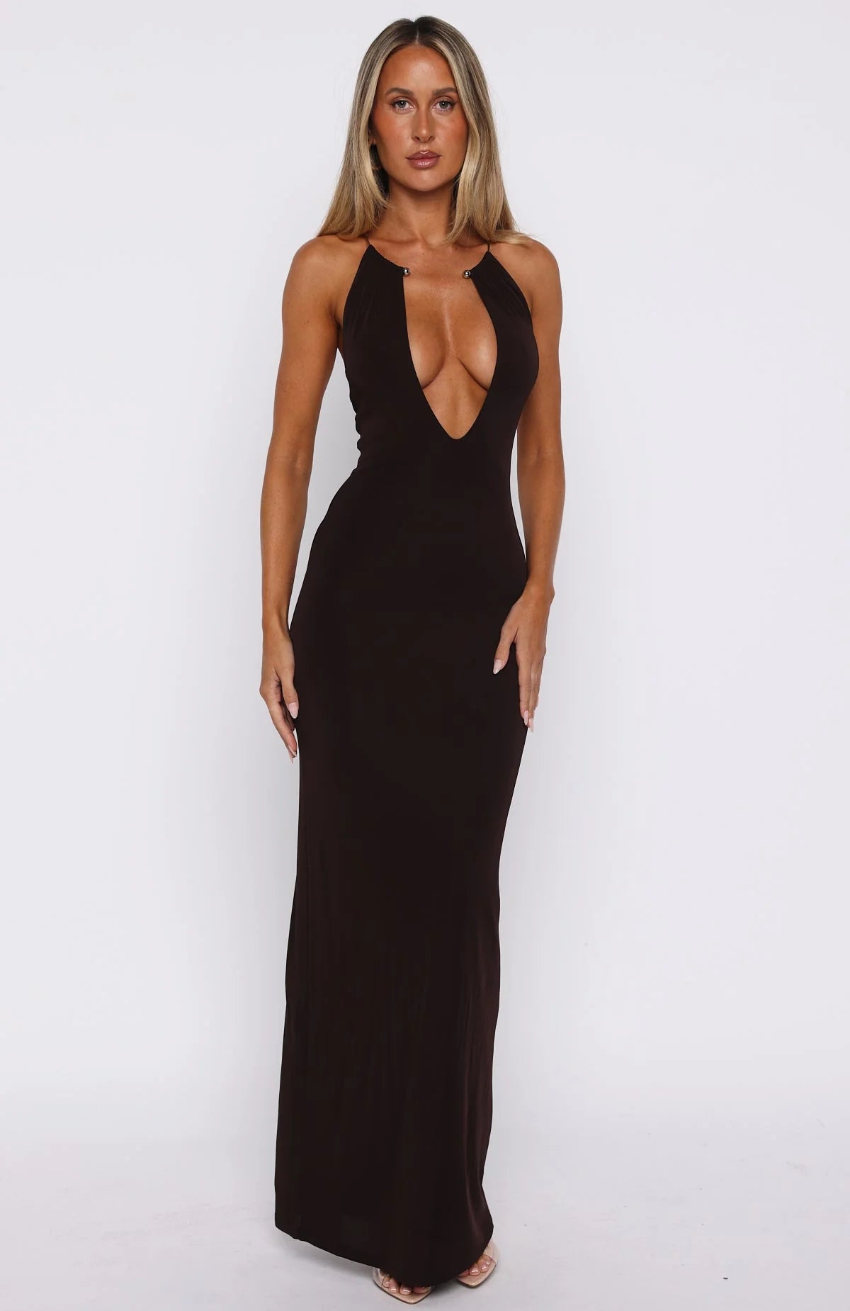Cute Without Apology Halter Maxi Dress Chocolate