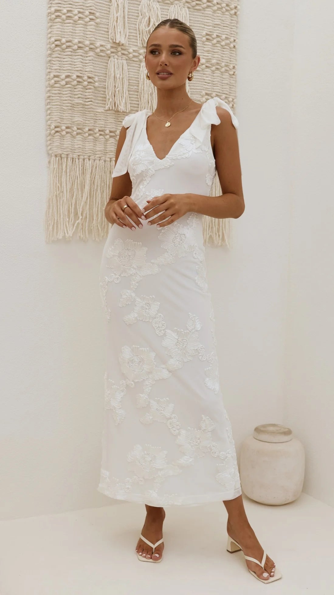 Usha Tie Strap Maxi Dress - White