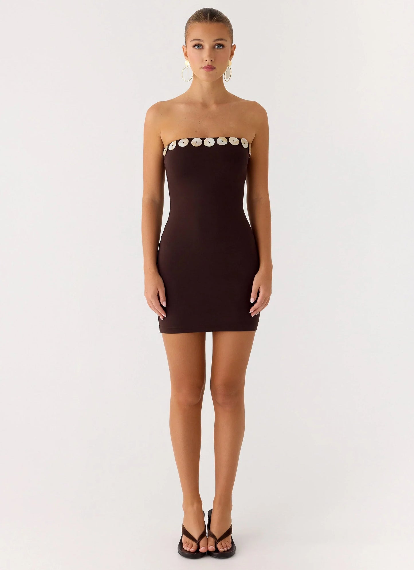 Leroy Button Mini Dress - Chocolate
