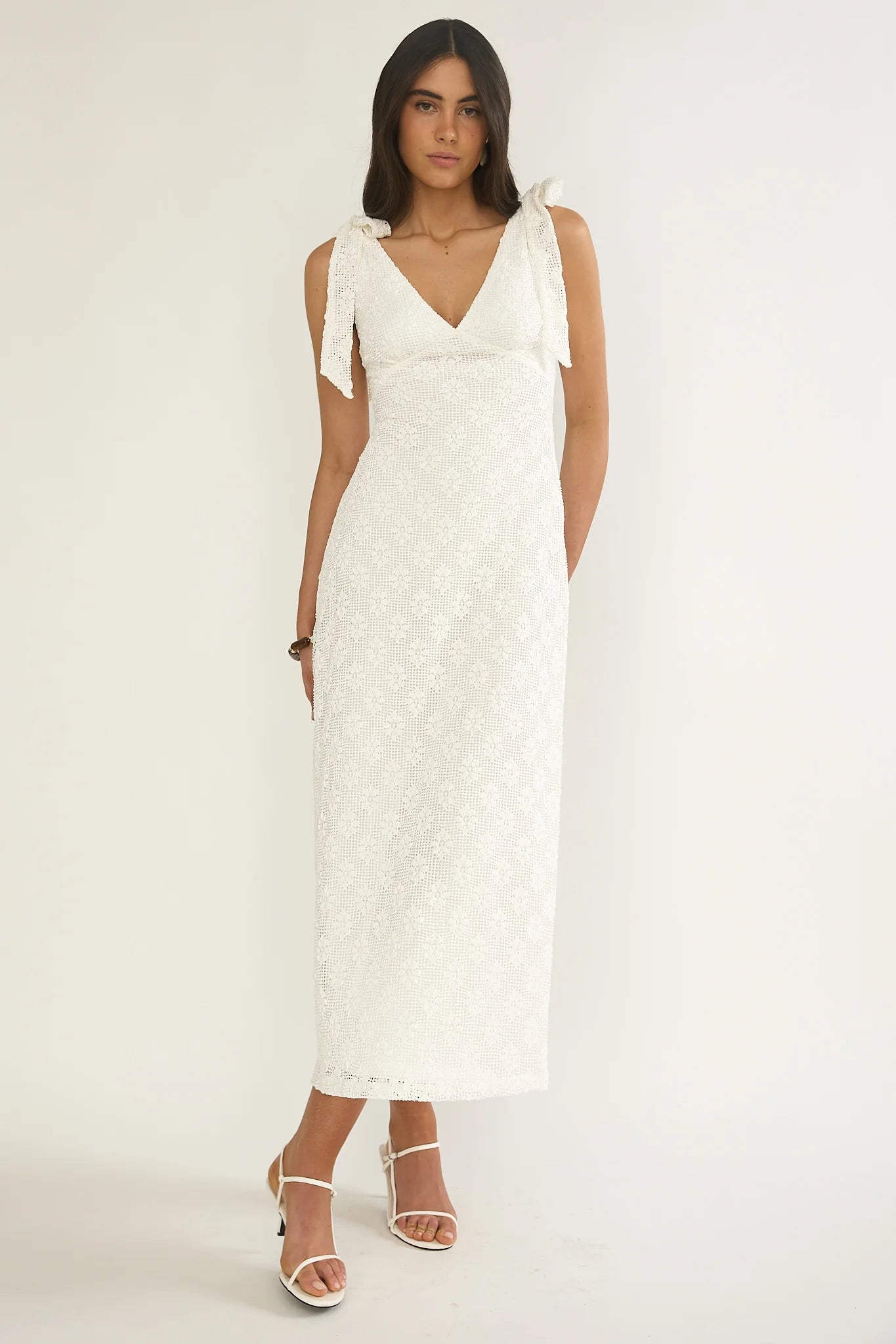 Mykonos Morning Tied Shoulder Maxi Dress Crochet White