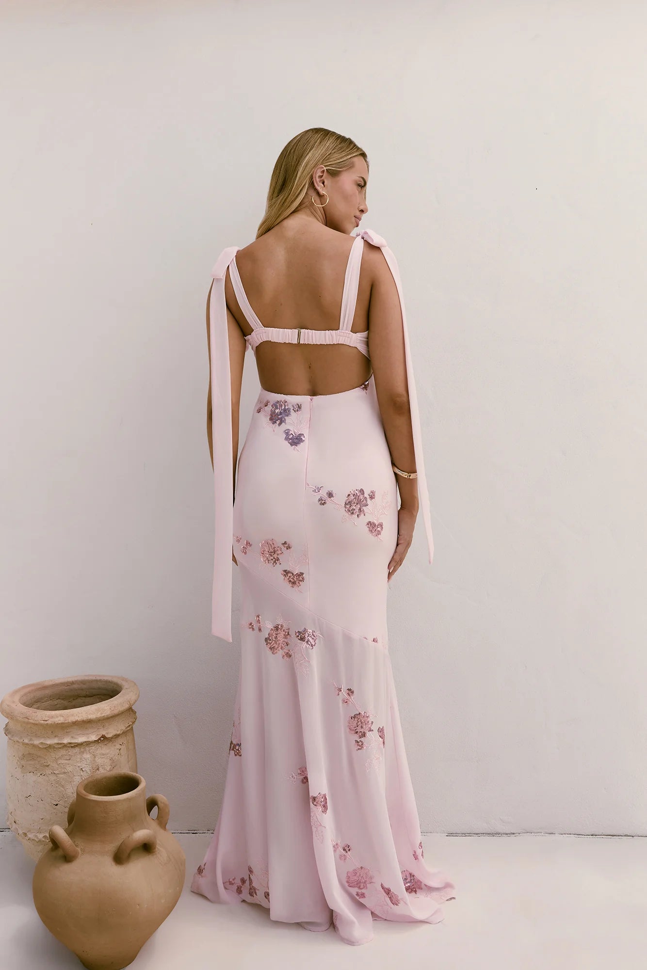 Shining Blooms Sequin Maxi Dress Pink