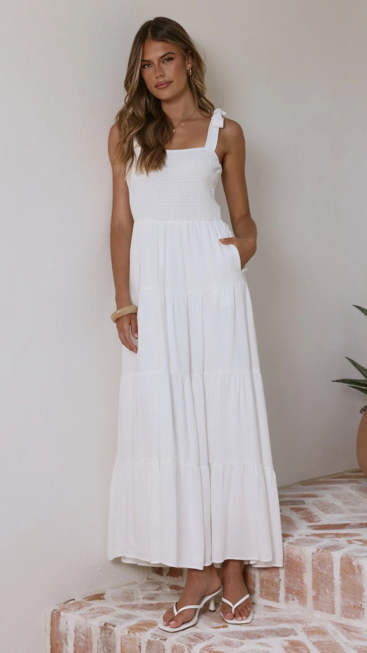Carlina Tiered Maxi Dress - White