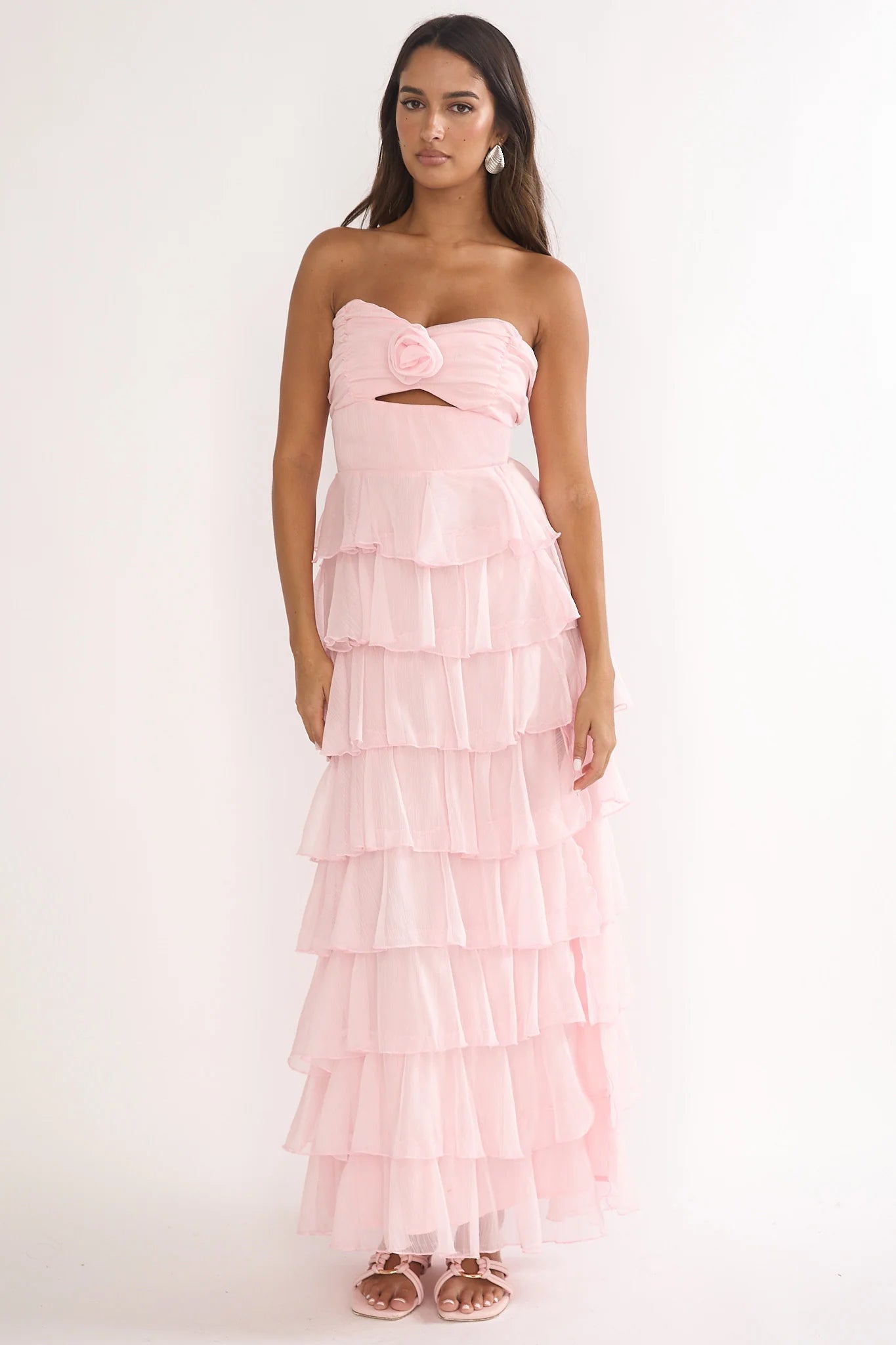 Janelia Layered Frill Maxi Dress Pink