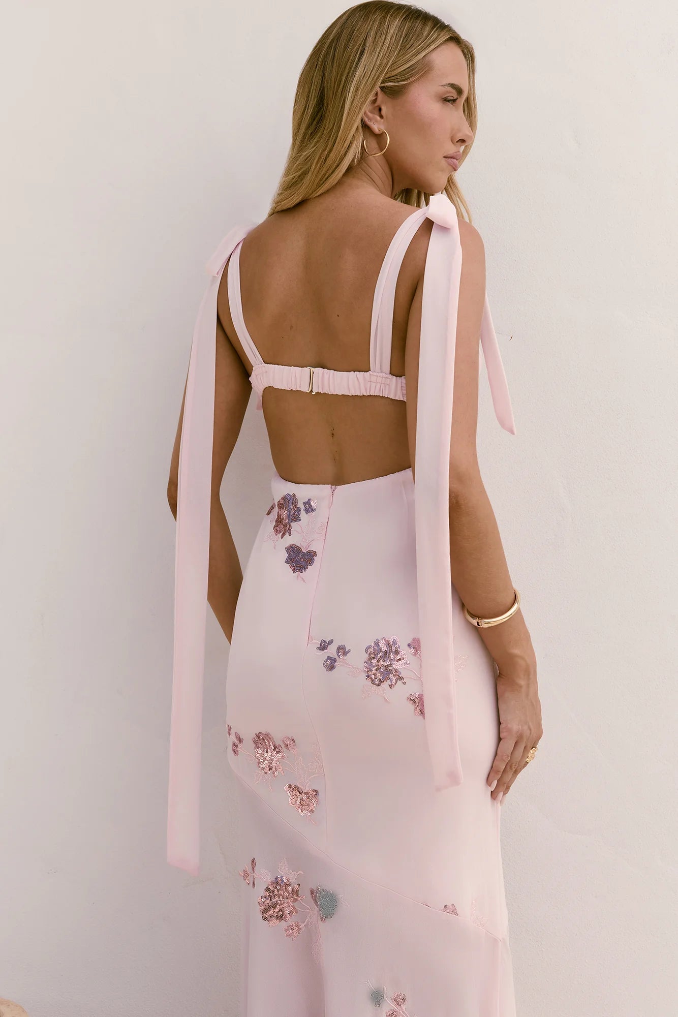 Shining Blooms Sequin Maxi Dress Pink