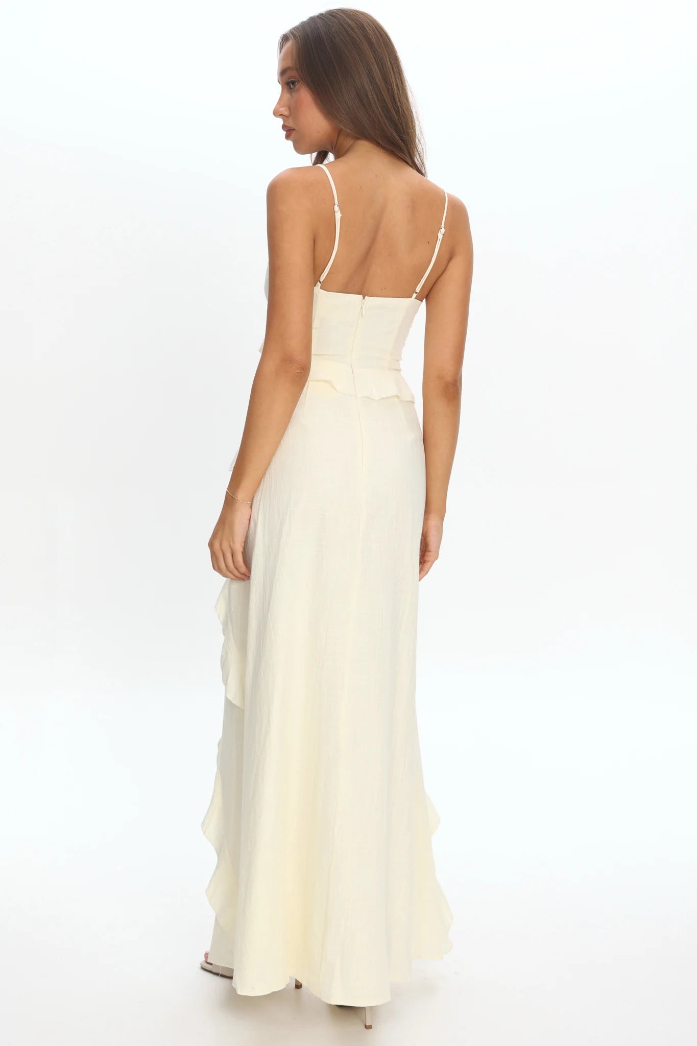 Arrabel Ruffle Split Maxi Dress Ivory
