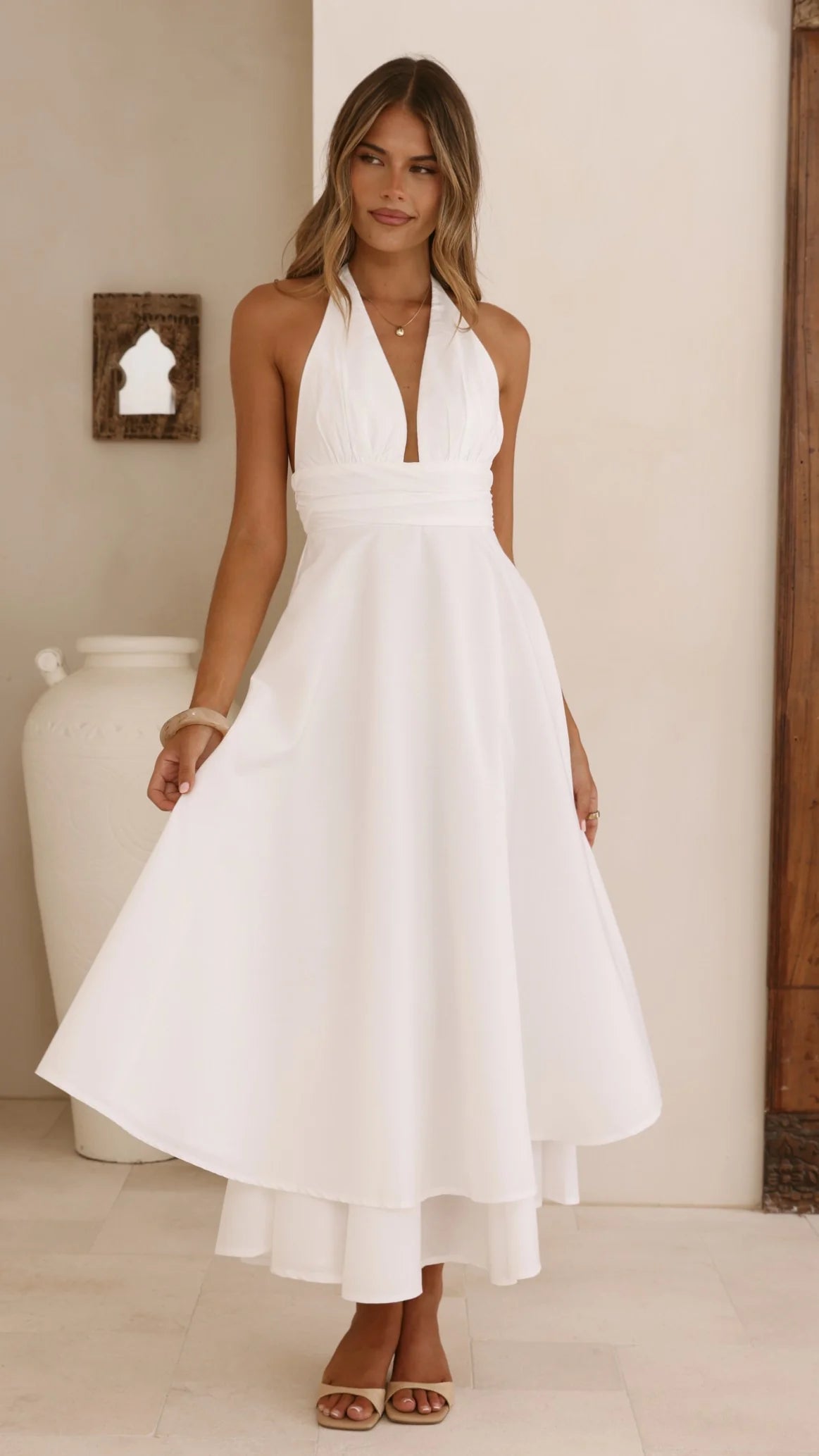 Kathy Halter Neck Maxi Dress - White