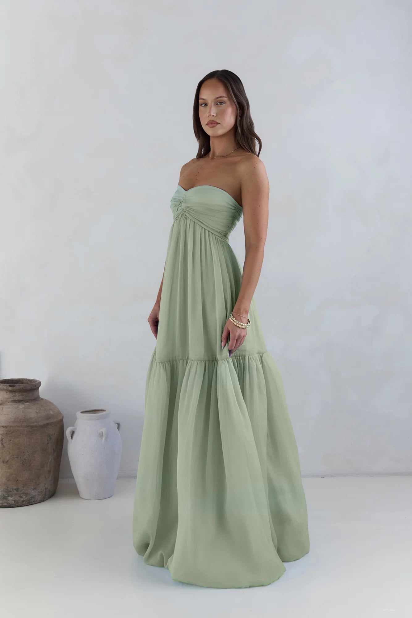 Unforgettable Style Strapless Maxi Dress Sage