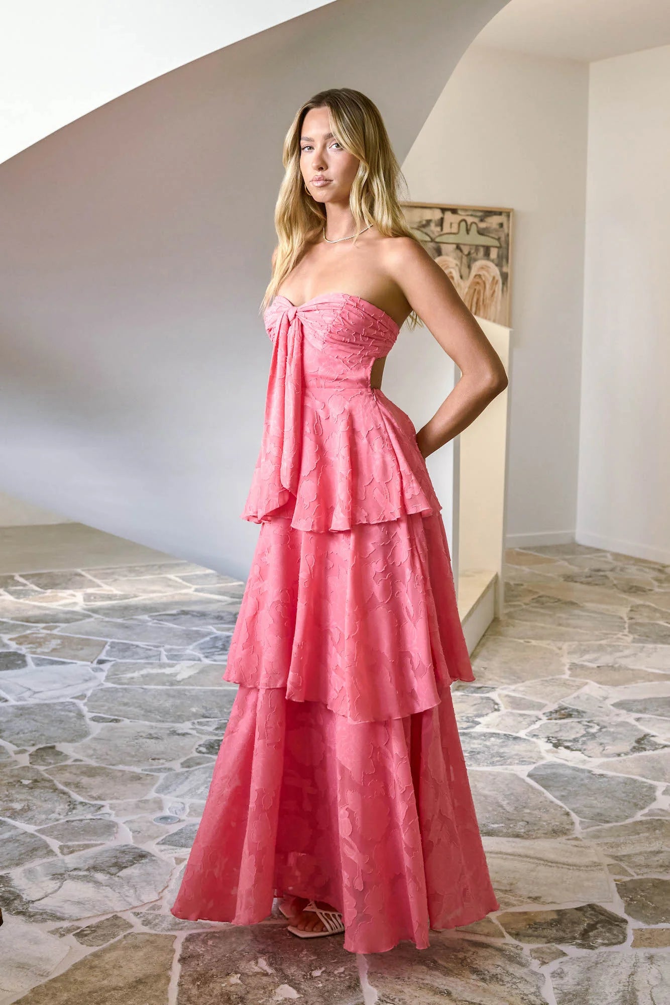 Know Your Heart Strapless Maxi Dress Coral