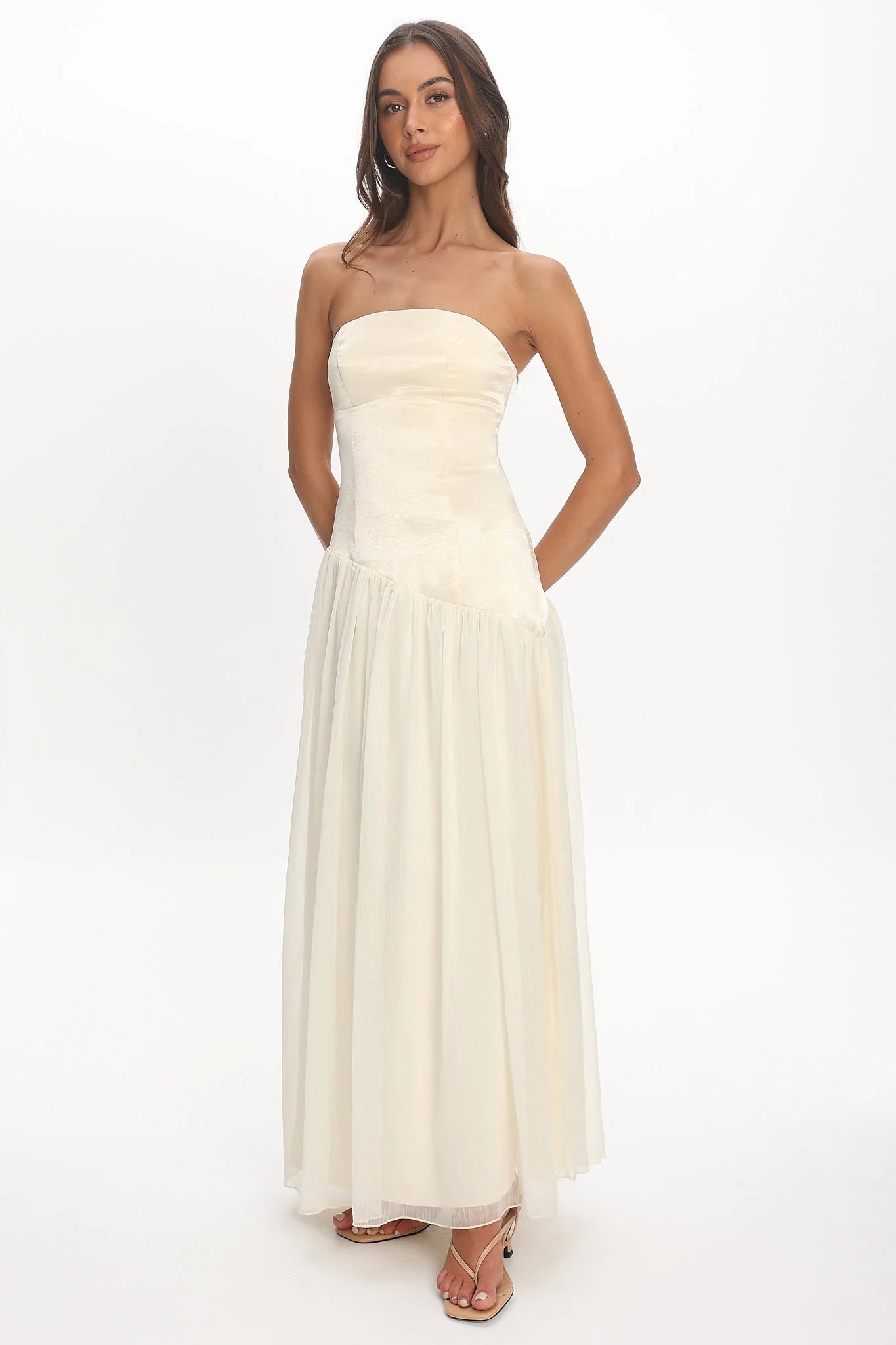 Karielle Asymmetric Drop Waist Maxi Dress Butter