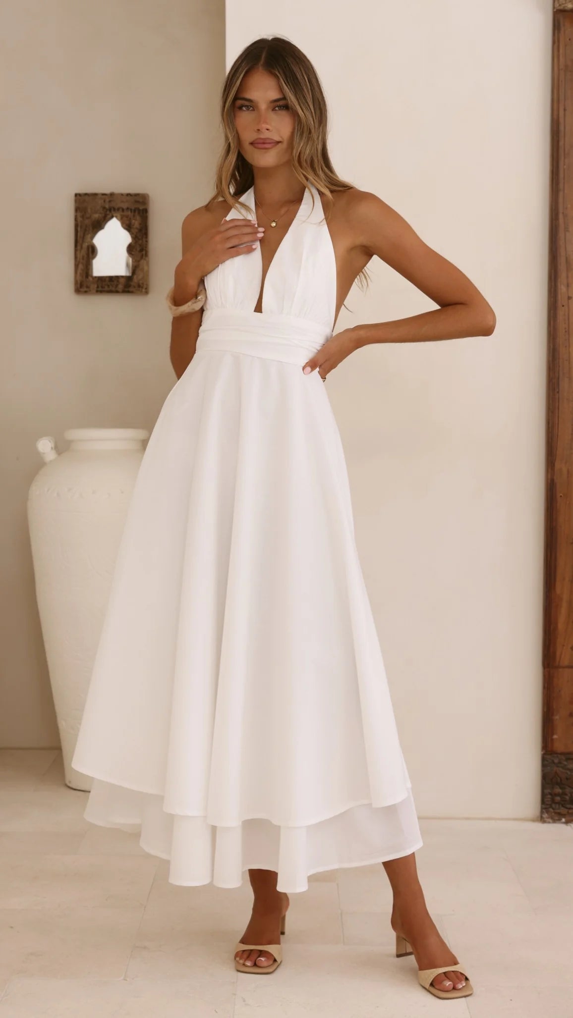 Kathy Halter Neck Maxi Dress - White