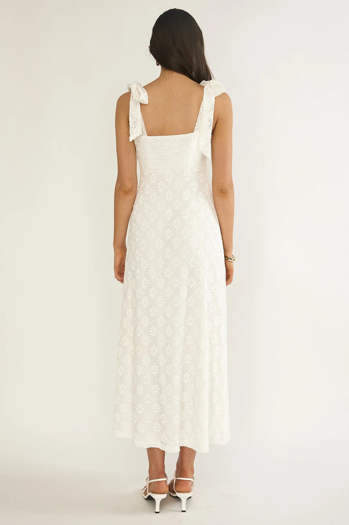Mykonos Morning Tied Shoulder Maxi Dress Crochet White