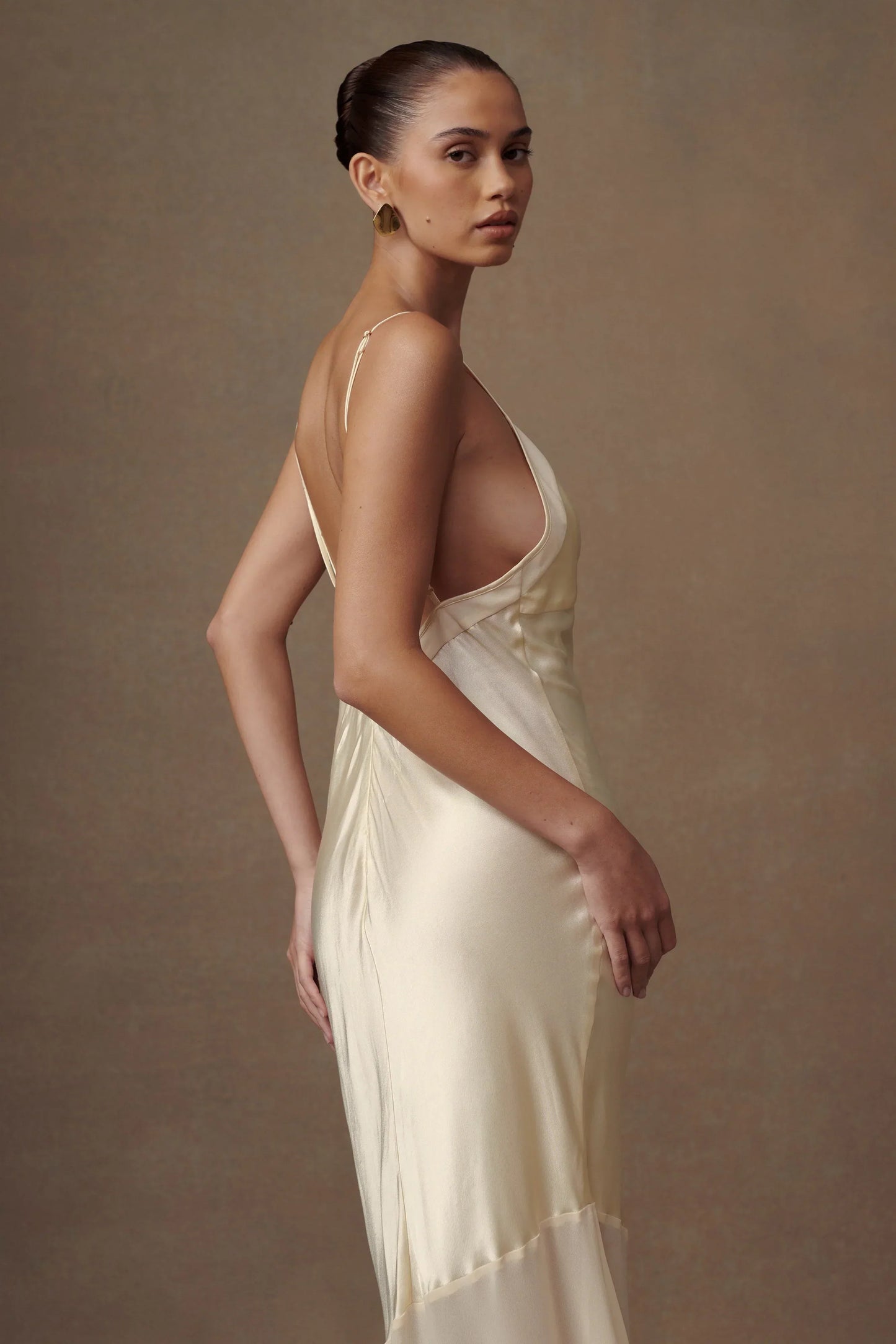 Evelyn Iridescent Satin Maxi Dress - Lemon Sorbet