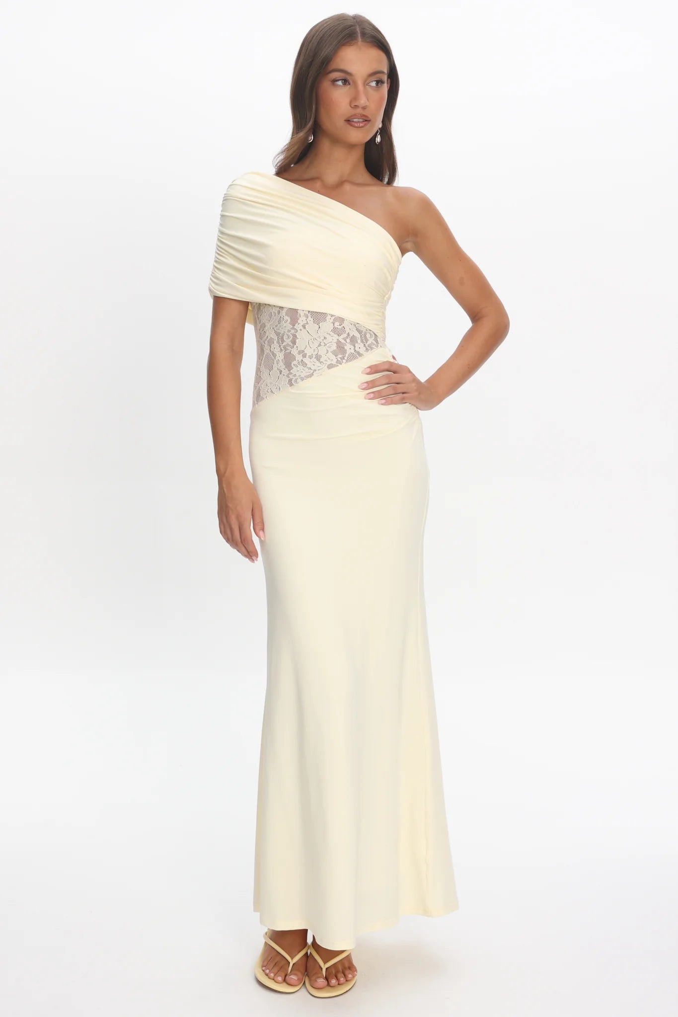 Mallorca Asymmetric Neckline Lace Maxi Dress Butter