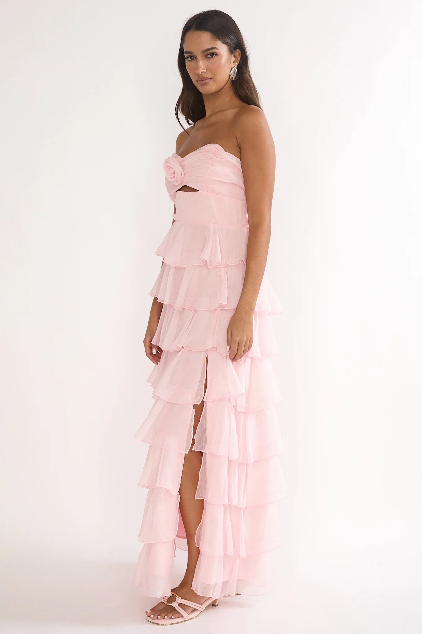 Janelia Layered Frill Maxi Dress Pink